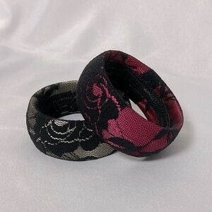 💫 Vintage Y2K Black Lace Pink And Silver Bangles Bracelets Set